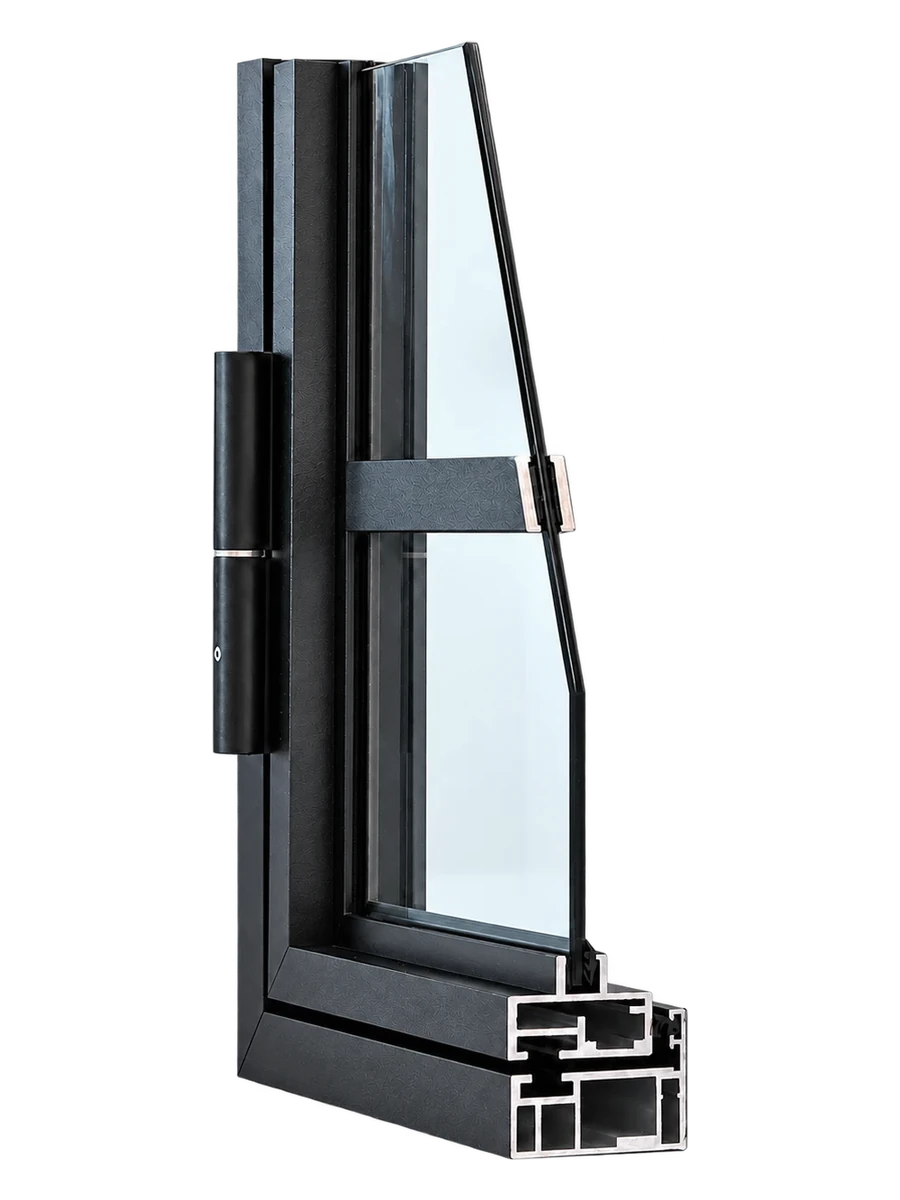 ALU-LOFT EASY — profile cut-away with glass pane and hinge
