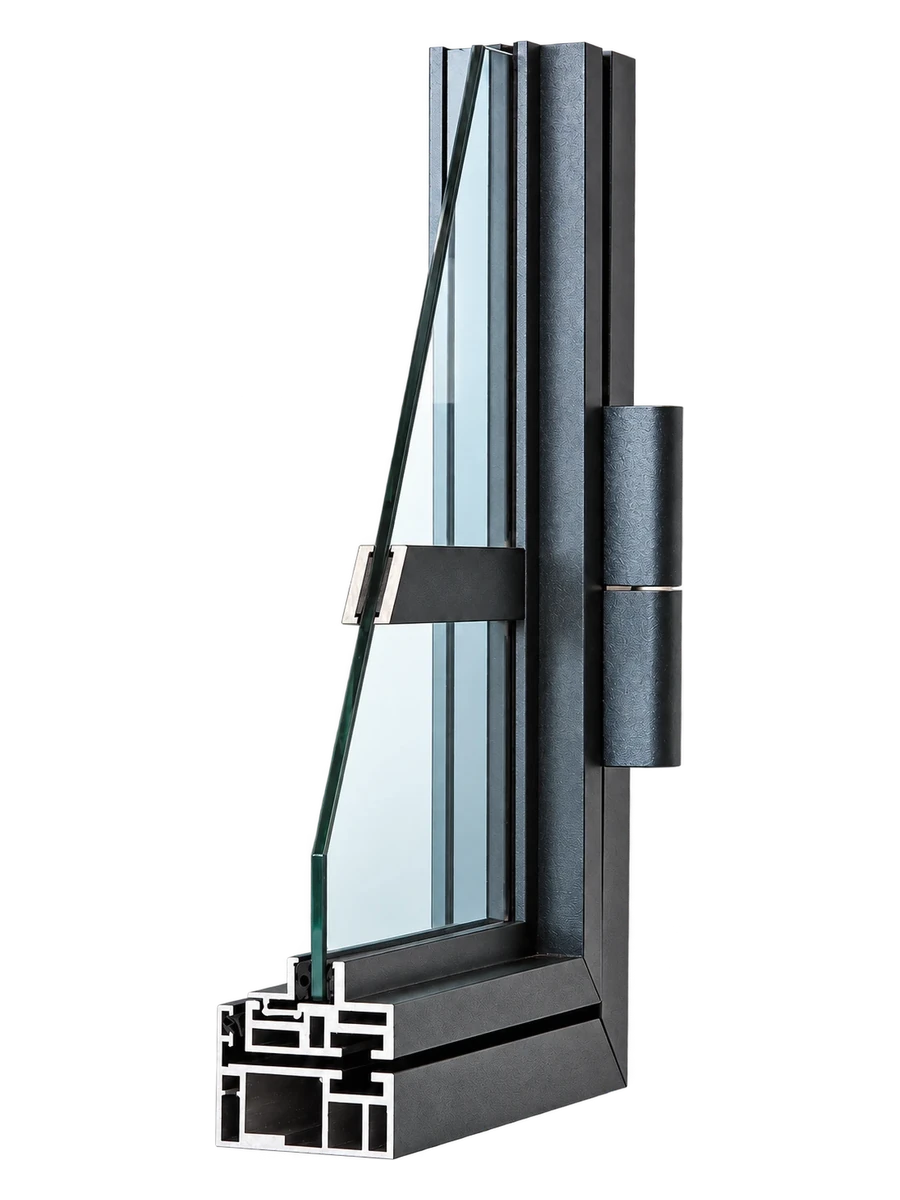 ALU-LOFT PRIME — profile cut-away with glass pane and hinge